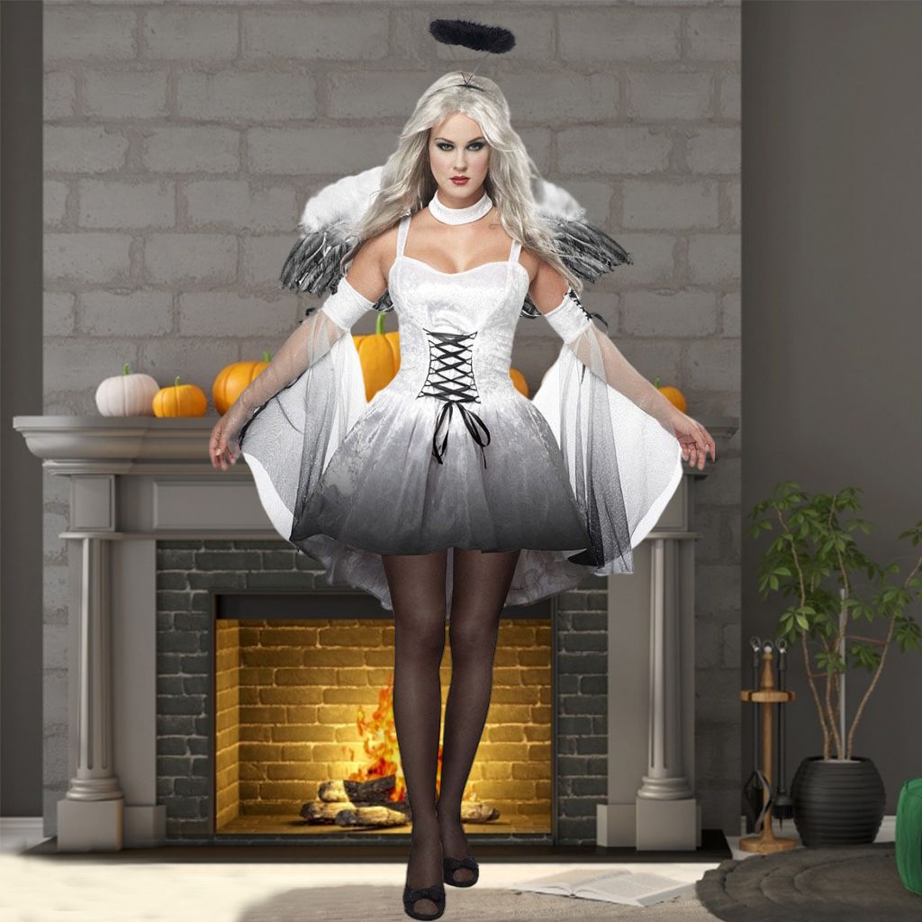 Fallen Angel Costume Set Evil  Dress White