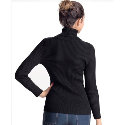 Ladies Turtleneck Long Sleeve T-shirt - Black