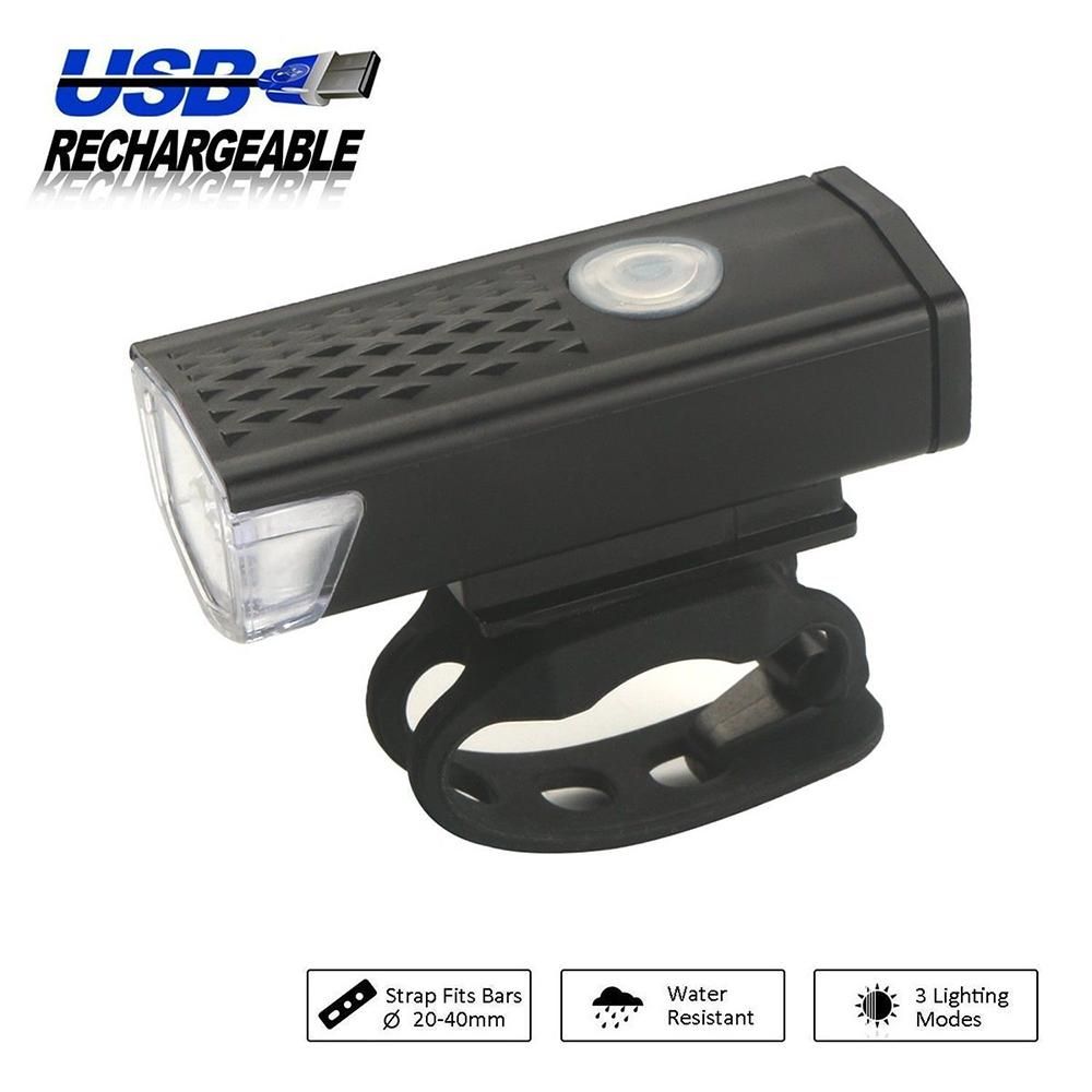 Bicycle Headlight USB Rechargeable 300 Lumen LED with 3 Modes Mountain Bike Cycling High Bright Easy to Install Waterproof Flashlight for Men Women Kids