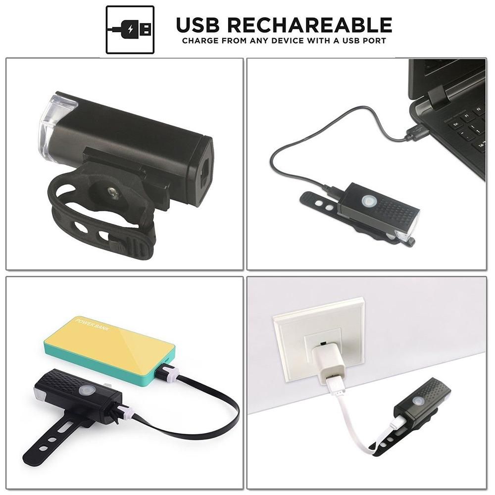 Bicycle Headlight USB Rechargeable 300 Lumen LED with 3 Modes Mountain Bike Cycling High Bright Easy to Install Waterproof Flashlight for Men Women Kids