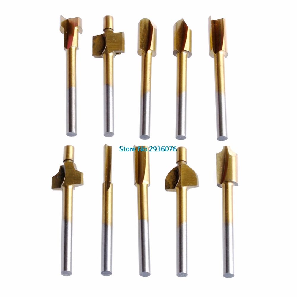 10Pcs Set 3mm Titanium Mini Hss Router Bits Trimmer Shank