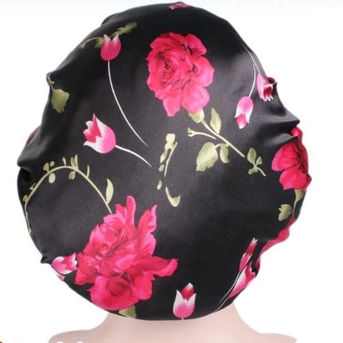 Satin Bonnet Stay On Sleep Cap - Rose Design Multicolor