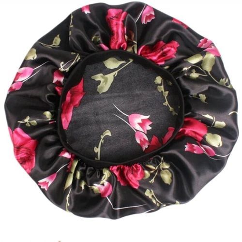 Satin Bonnet Stay On Sleep Cap - Rose Design Multicolor