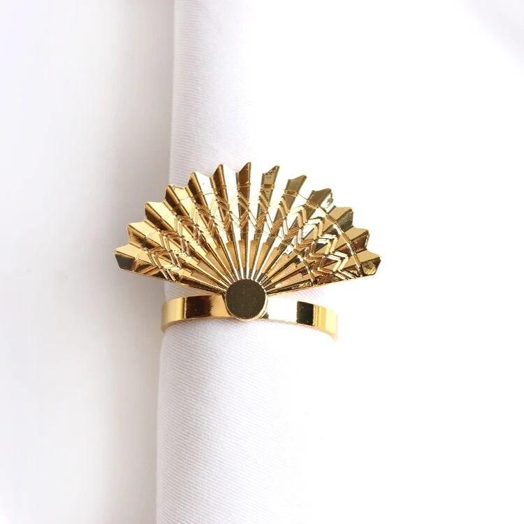 High-end hotel set table golden fan napkin button ring accessories model room kitchen decoration mouth cloth ring