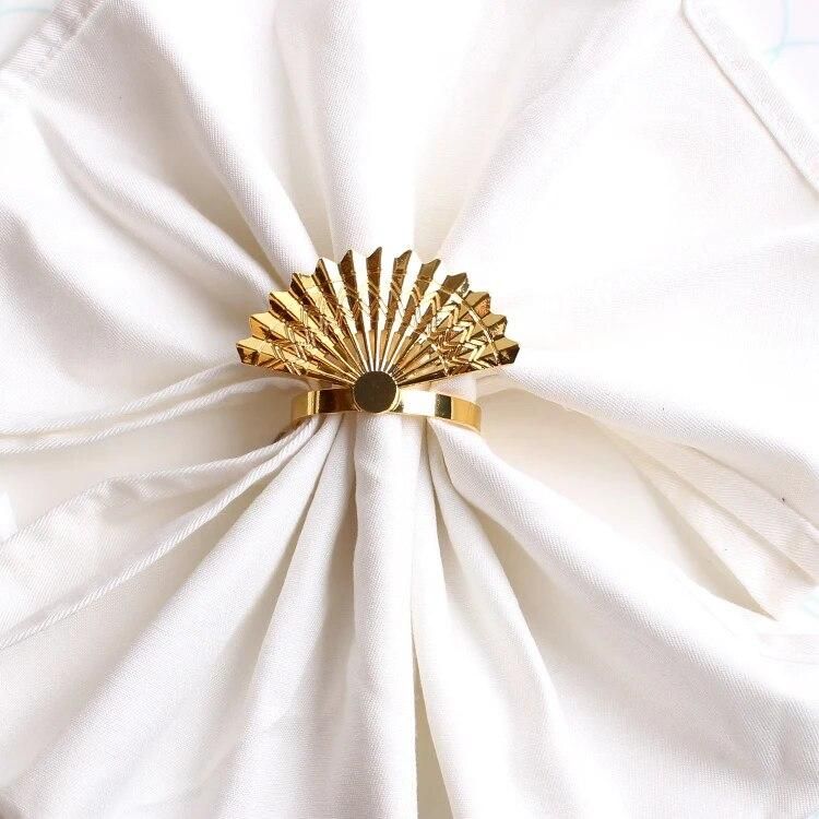 High-end hotel set table golden fan napkin button ring accessories model room kitchen decoration mouth cloth ring
