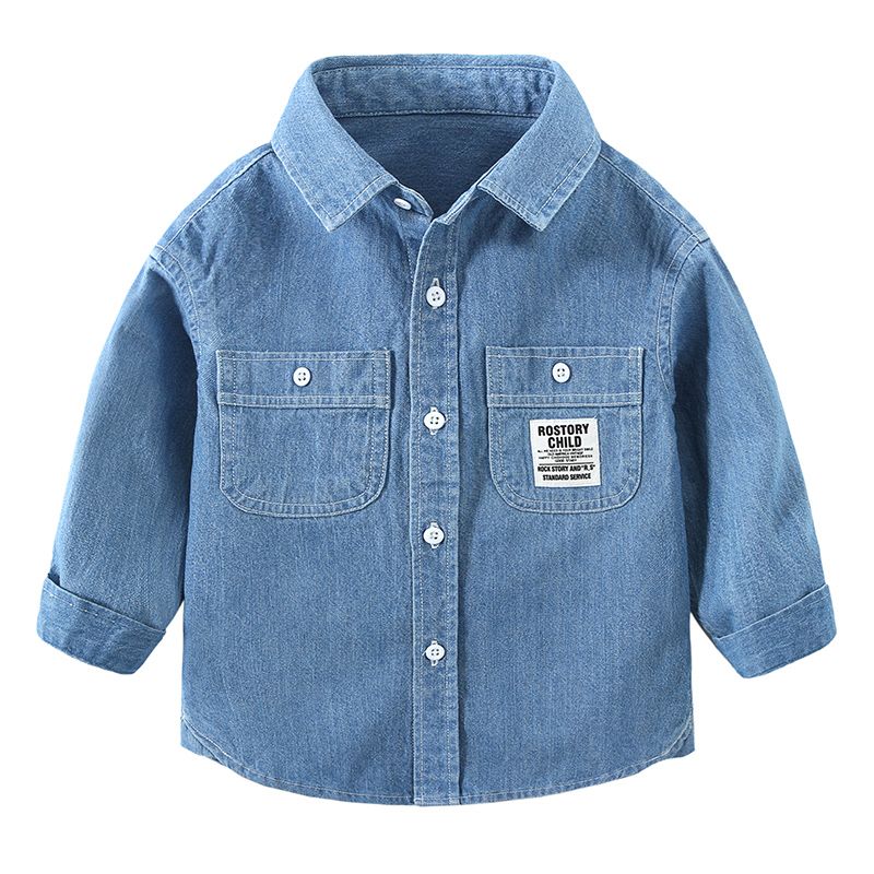 Cotton Kids Long Sleeve Boys Denim Shirts-Dark Blue