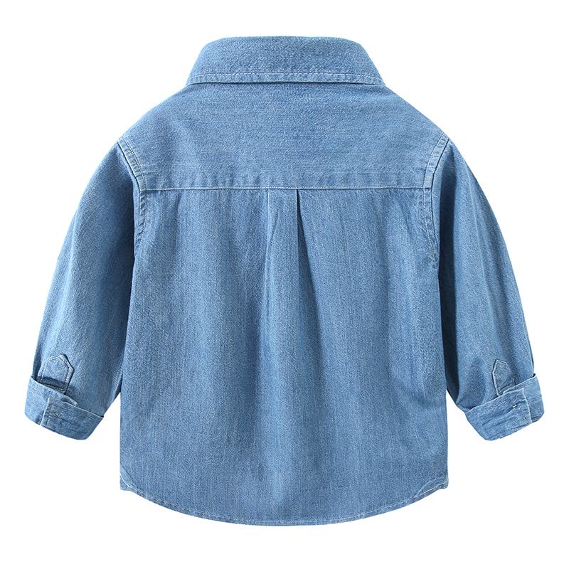 Cotton Kids Long Sleeve Boys Denim Shirts-Dark Blue