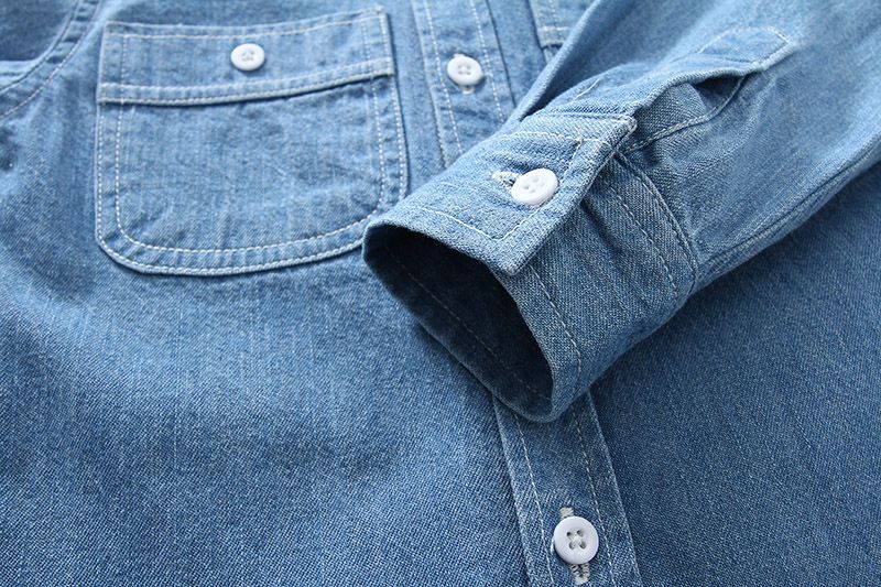Cotton Kids Long Sleeve Boys Denim Shirts-Dark Blue