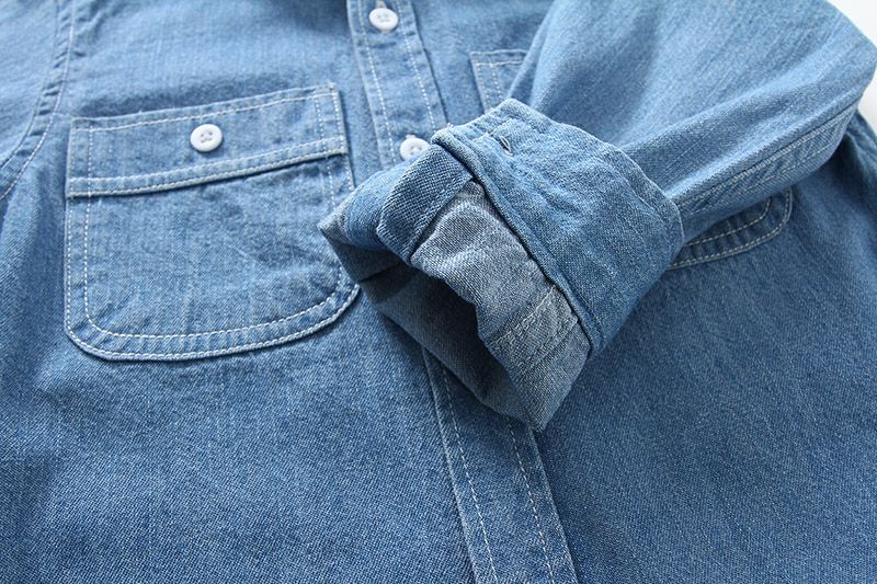 Cotton Kids Long Sleeve Boys Denim Shirts-Dark Blue
