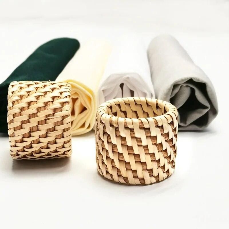 4pcs Rattan napkin ring decorative mouth cloth ring square towel ring handmade rattan napkin buckle