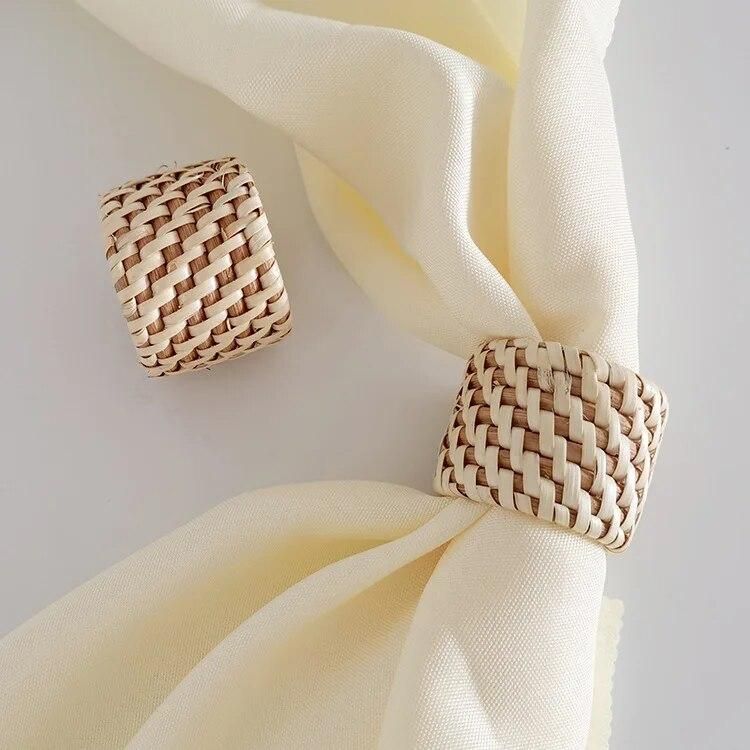 4pcs Rattan napkin ring decorative mouth cloth ring square towel ring handmade rattan napkin buckle