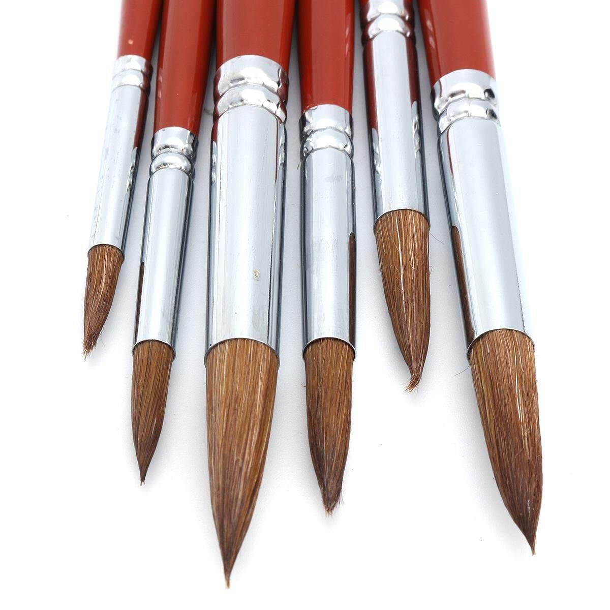 6Pcs Kolinsky Sable Hair Acrylic Round Nail Art Paint Brush Set 2/4/6/8/10/12