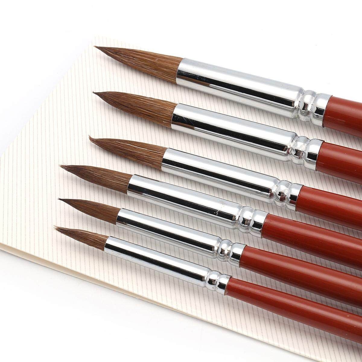 6Pcs Kolinsky Sable Hair Acrylic Round Nail Art Paint Brush Set 2/4/6/8/10/12
