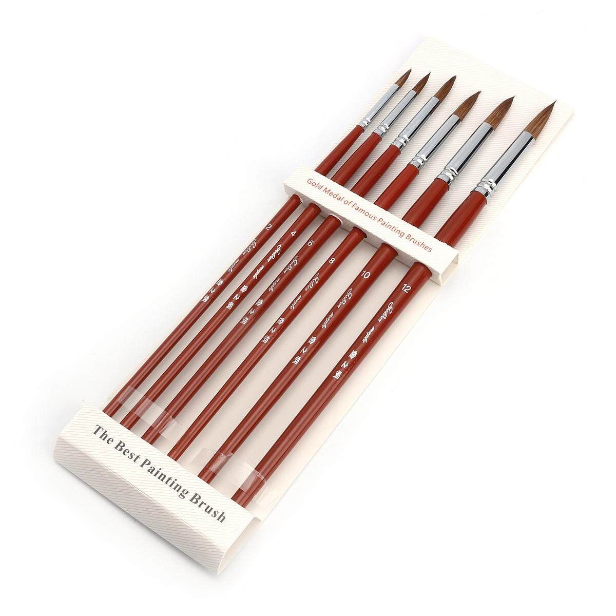 6Pcs Kolinsky Sable Hair Acrylic Round Nail Art Paint Brush Set 2/4/6/8/10/12