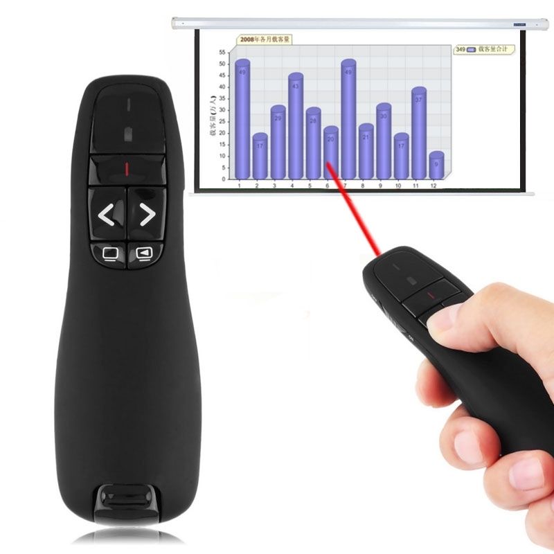 Multimedia Presenter With Laser Pointer & USB Receiver For Projector / PC / Laptop, Control Distance: 15m (R400)(Black)