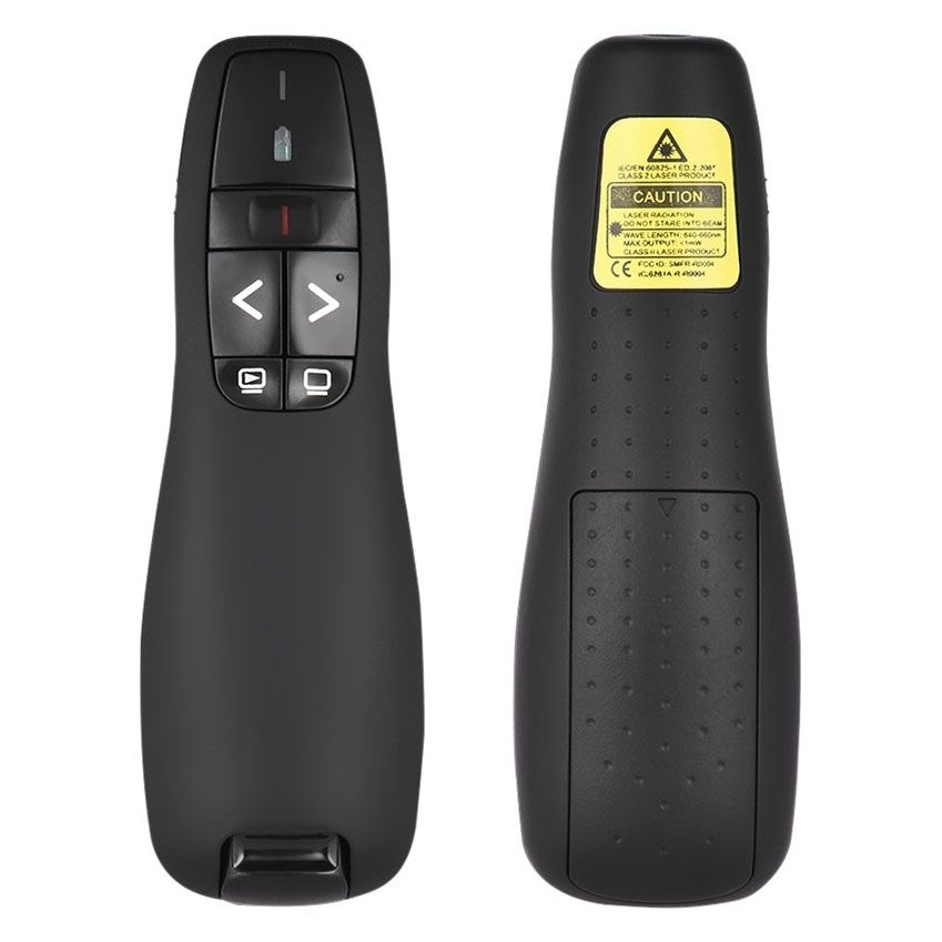 Multimedia Presenter With Laser Pointer & USB Receiver For Projector / PC / Laptop, Control Distance: 15m (R400)(Black)