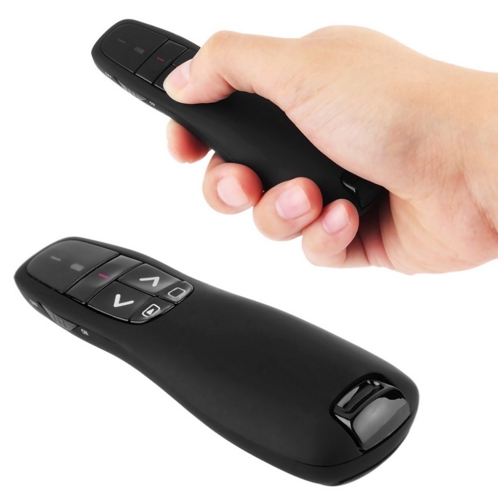 Multimedia Presenter With Laser Pointer & USB Receiver For Projector / PC / Laptop, Control Distance: 15m (R400)(Black)