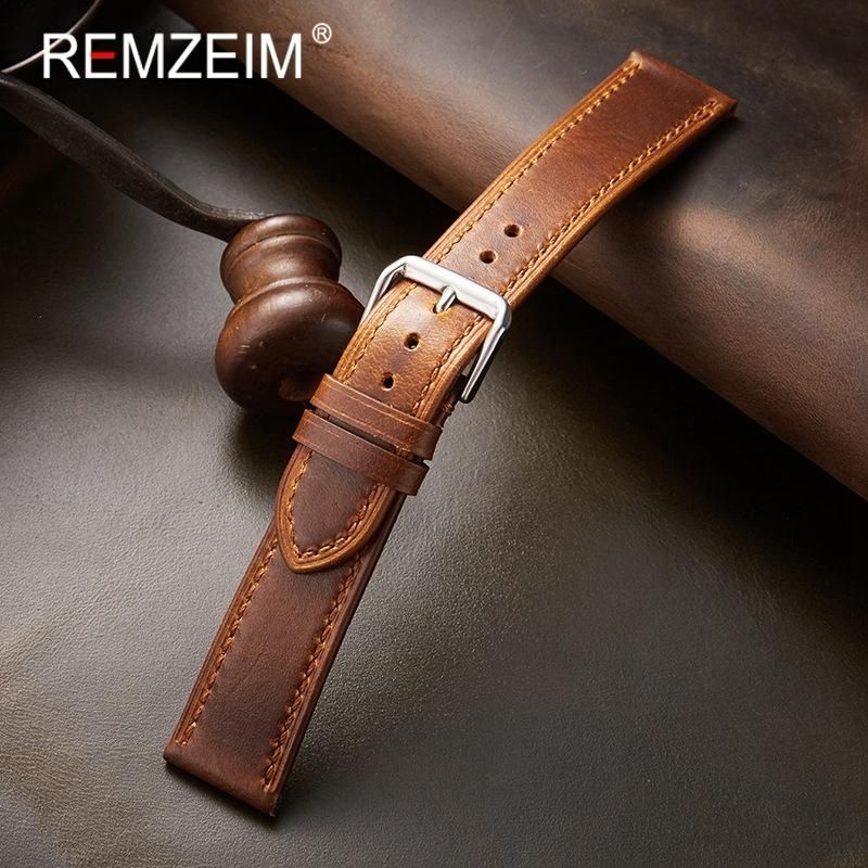 Retro Genuine Leather Strap Oil Wax Discoloration Cowhide Leather Watchband 18/19/ 20/ 21/22mm High Quality Business Watch Band