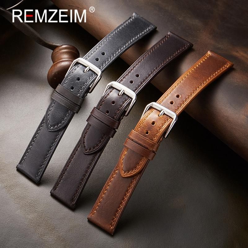 Retro Genuine Leather Strap Oil Wax Discoloration Cowhide Leather Watchband 18/19/ 20/ 21/22mm High Quality Business Watch Band