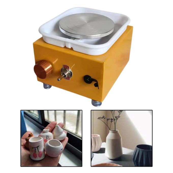 Mini Pottery Wheel Machine Electric With Turntable Tray Craft Yellow
