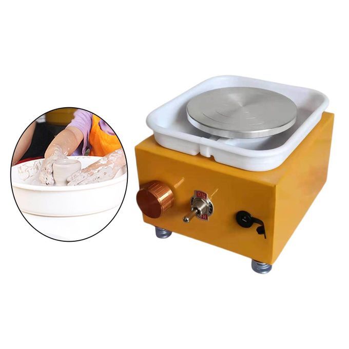 Mini Pottery Wheel Machine Electric With Turntable Tray Craft Yellow