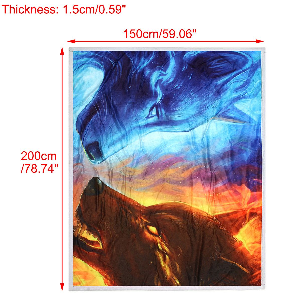 3D Animal Plush Printing Hooded Blanket Double-Layer Warm Blanket 150*200cm Ice And Fire Wolf