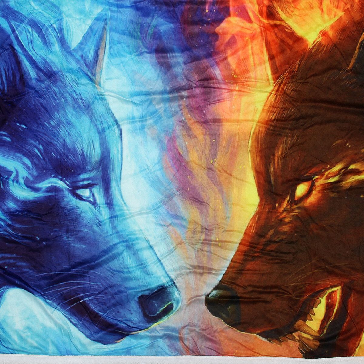 3D Animal Plush Printing Hooded Blanket Double-Layer Warm Blanket 150*200cm Ice And Fire Wolf