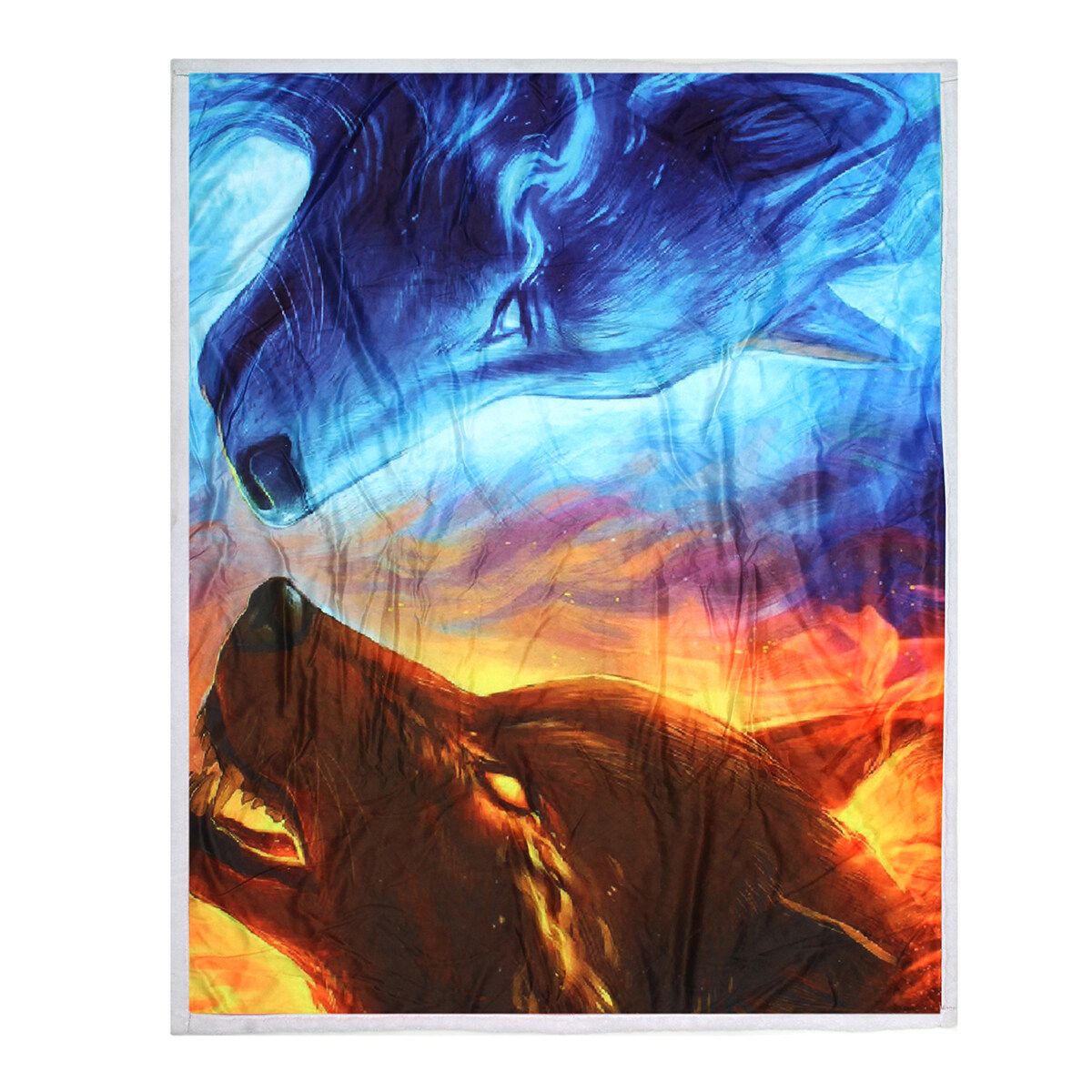 3D Animal Plush Printing Hooded Blanket Double-Layer Warm Blanket 150*200cm Ice And Fire Wolf