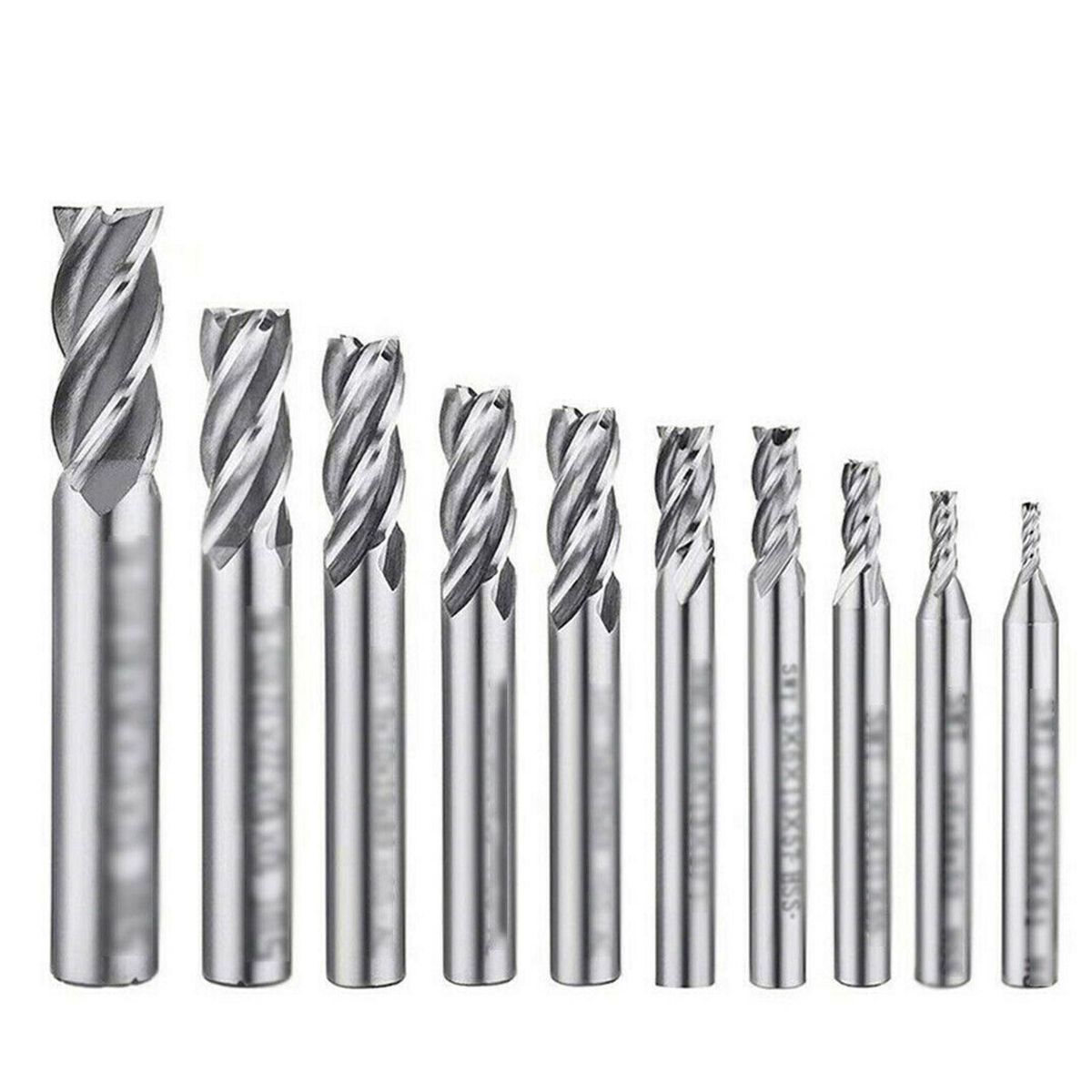 10Pcs 4-Flute End Mill Bits High-speed Steel Straight Shank Drill Bits Milling Cutter for Aluminum Steel