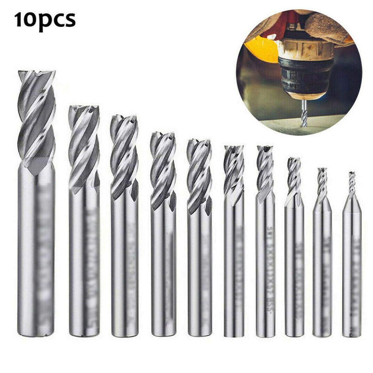 10Pcs 4-Flute End Mill Bits High-speed Steel Straight Shank Drill Bits Milling Cutter for Aluminum Steel