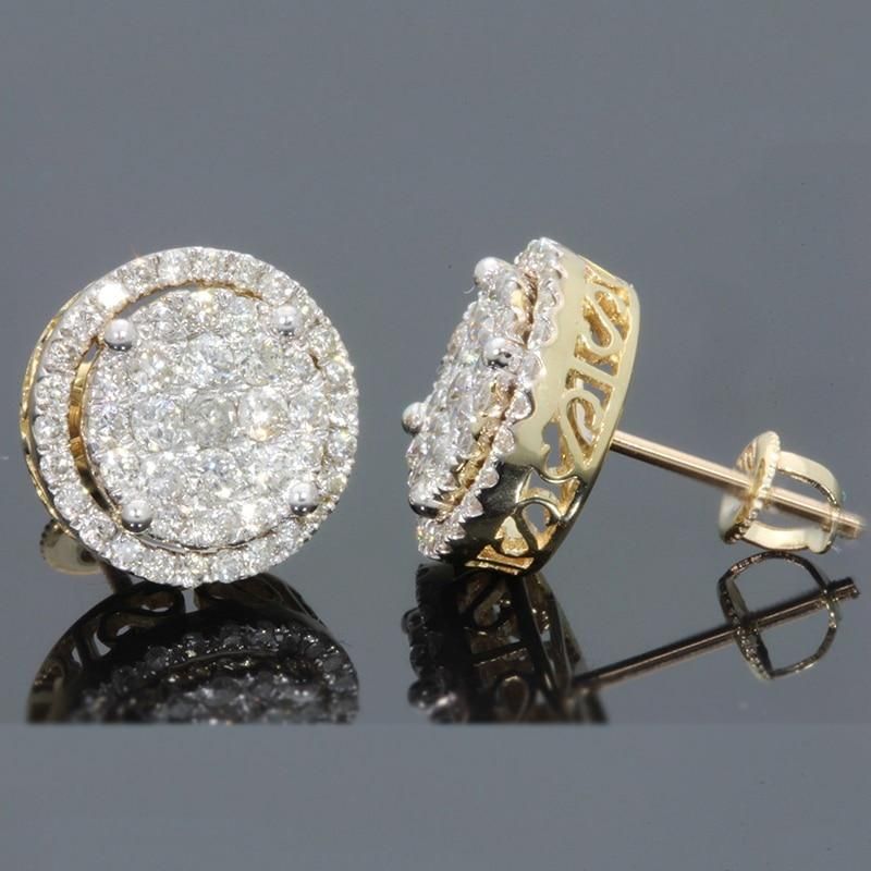 Hip Hop Men's Cool Bling  Geometry Round Stud Earring Luxury Micro Pave CZ Shiny   pendientes hombre