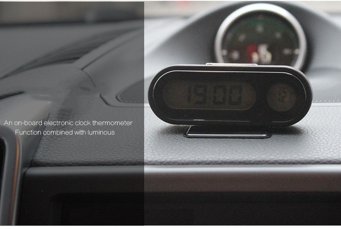 Portable Display Auto LCD Clock & Temperature Dashboard Clocks 2 In 1 Car Digital Temperature Clock Electronic Screen Clock