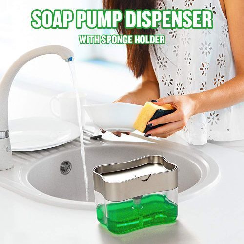 Soap Pump Dispenser With Sponge Holder 13 Ounces Press