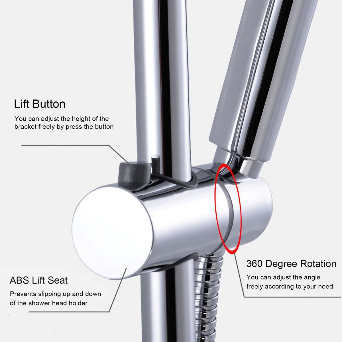 Adjustable Height Shower Head Holder For Slide Bar Rail Head Bracket Holder Handheld Showerhead Holder 360 Degree Rotation Sprayer Bracket Polished Chrome