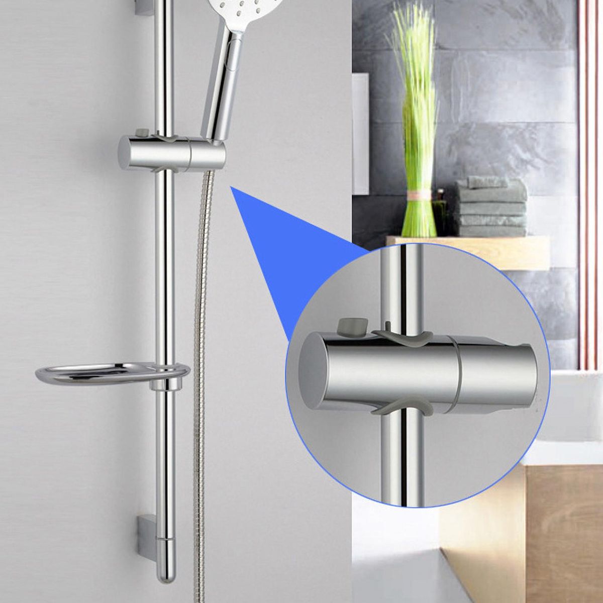 Adjustable Height Shower Head Holder For Slide Bar Rail Head Bracket Holder Handheld Showerhead Holder 360 Degree Rotation Sprayer Bracket Polished Chrome