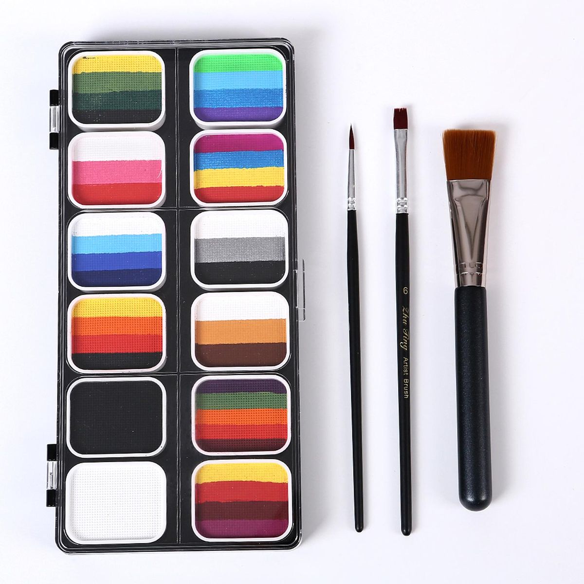 Face Paint Kit Water Activated Colors Set Professional Split Cakes Paint Palette Set with 3 Brush Safe & Non Toxic Face and Body Painting Makeup Hypoallergenic Facepaints for Halloween Cosplay Costume Party Festival Artists A
