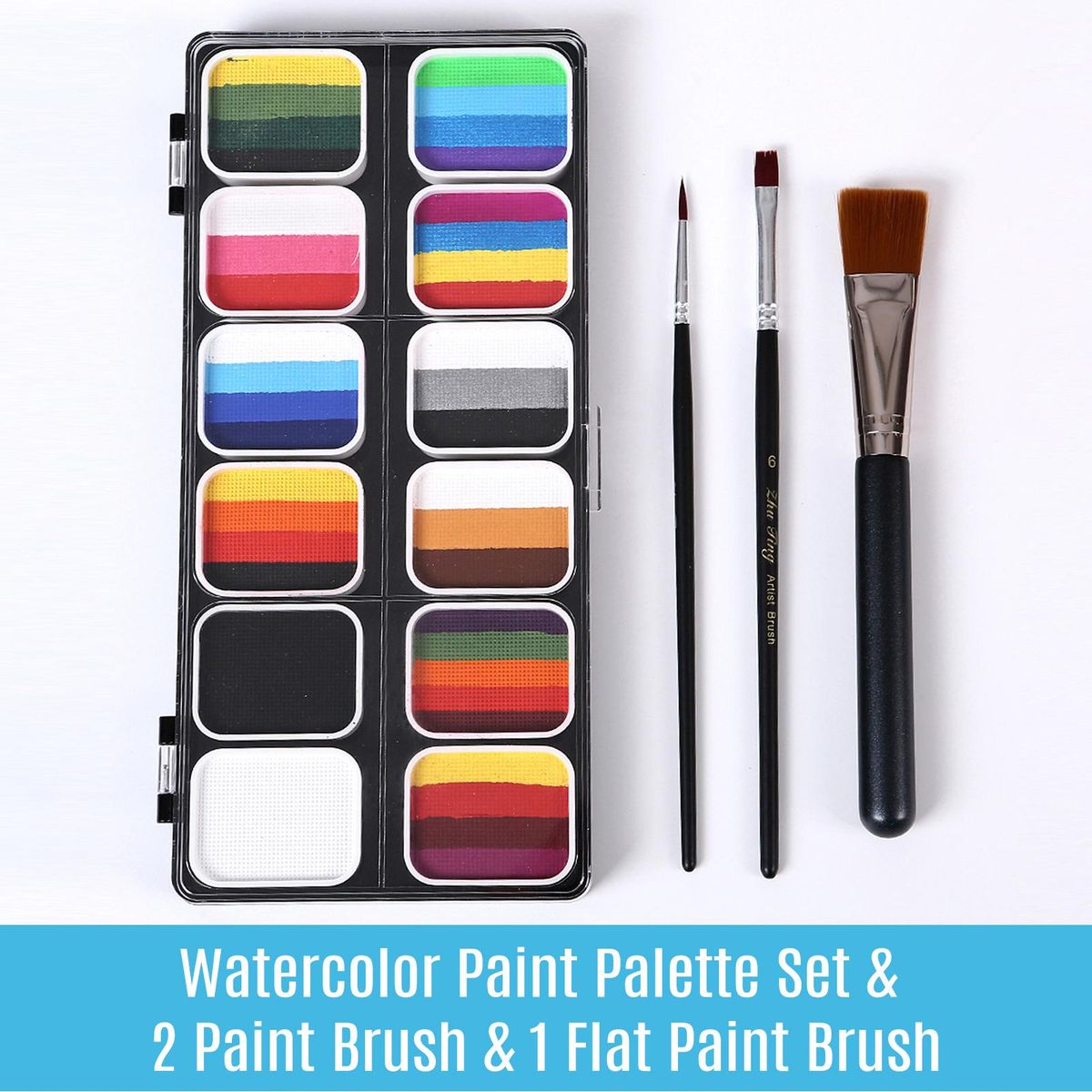 Face Paint Kit Water Activated Colors Set Professional Split Cakes Paint Palette Set with 3 Brush Safe & Non Toxic Face and Body Painting Makeup Hypoallergenic Facepaints for Halloween Cosplay Costume Party Festival Artists A