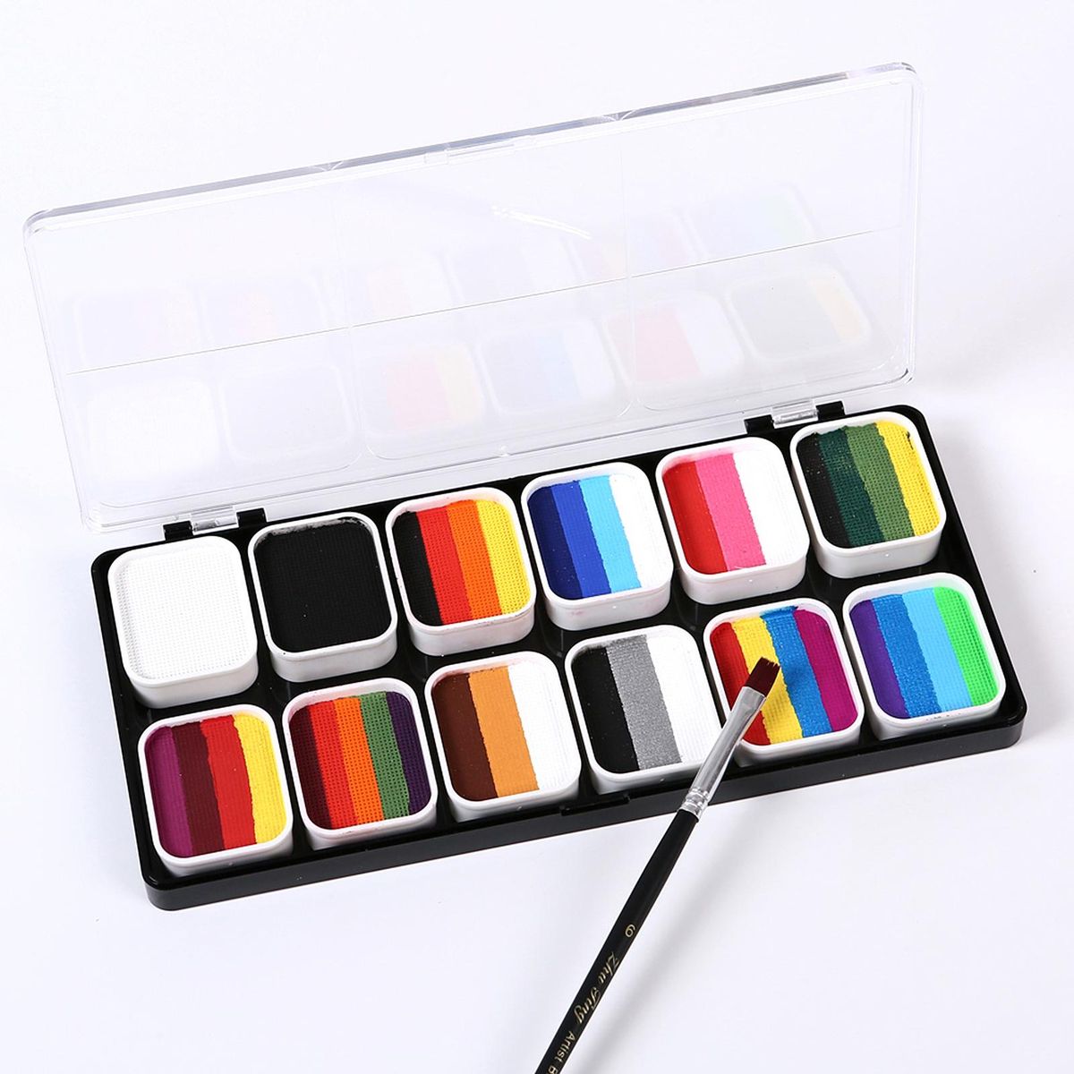 Face Paint Kit Water Activated Colors Set Professional Split Cakes Paint Palette Set with 3 Brush Safe & Non Toxic Face and Body Painting Makeup Hypoallergenic Facepaints for Halloween Cosplay Costume Party Festival Artists A