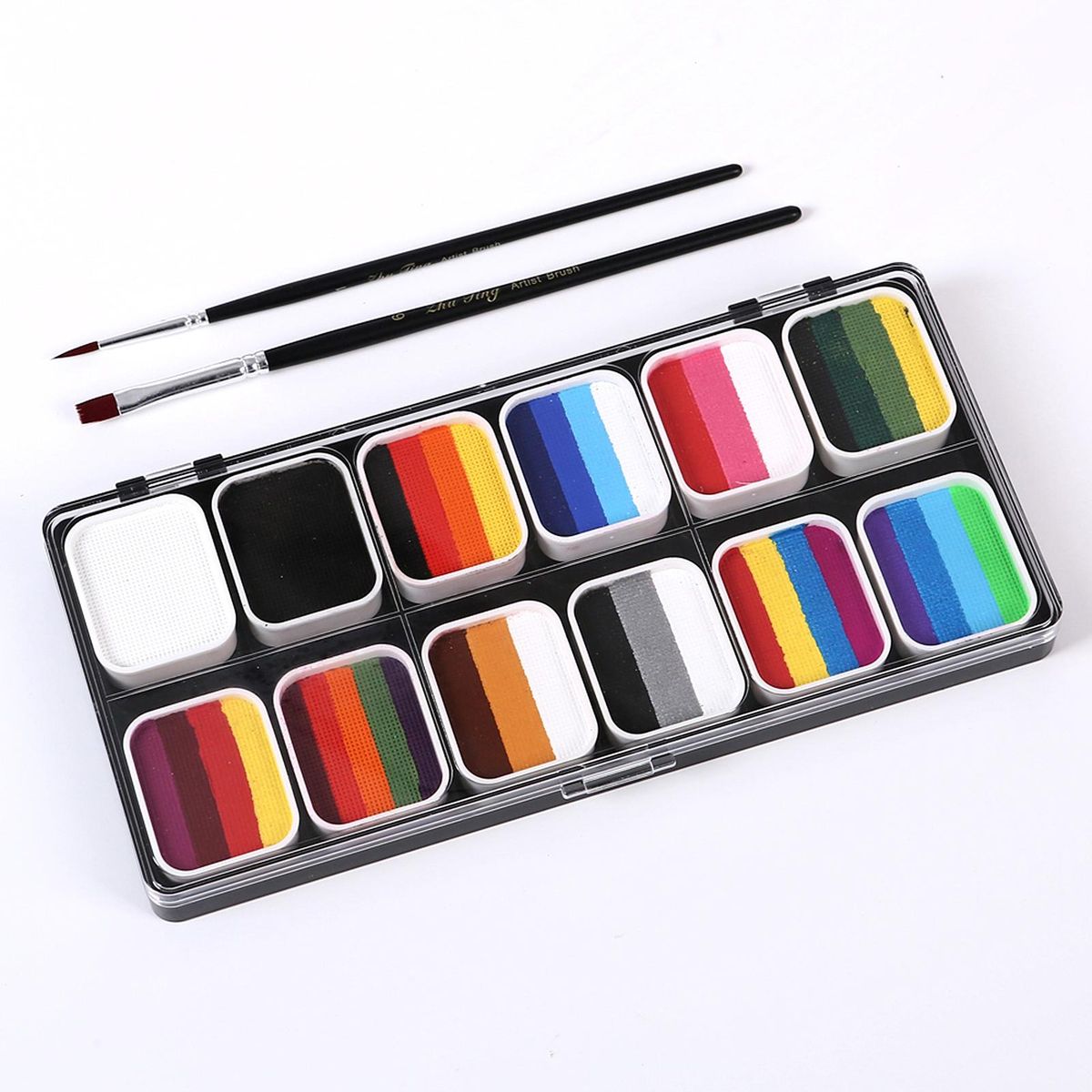 Face Paint Kit Water Activated Colors Set Professional Split Cakes Paint Palette Set with 3 Brush Safe & Non Toxic Face and Body Painting Makeup Hypoallergenic Facepaints for Halloween Cosplay Costume Party Festival Artists A