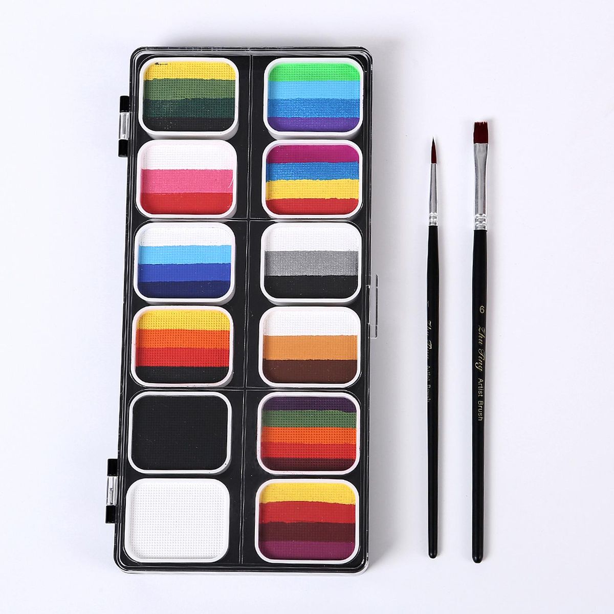 Face Paint Kit Water Activated Colors Set Professional Split Cakes Paint Palette Set with 3 Brush Safe & Non Toxic Face and Body Painting Makeup Hypoallergenic Facepaints for Halloween Cosplay Costume Party Festival Artists A