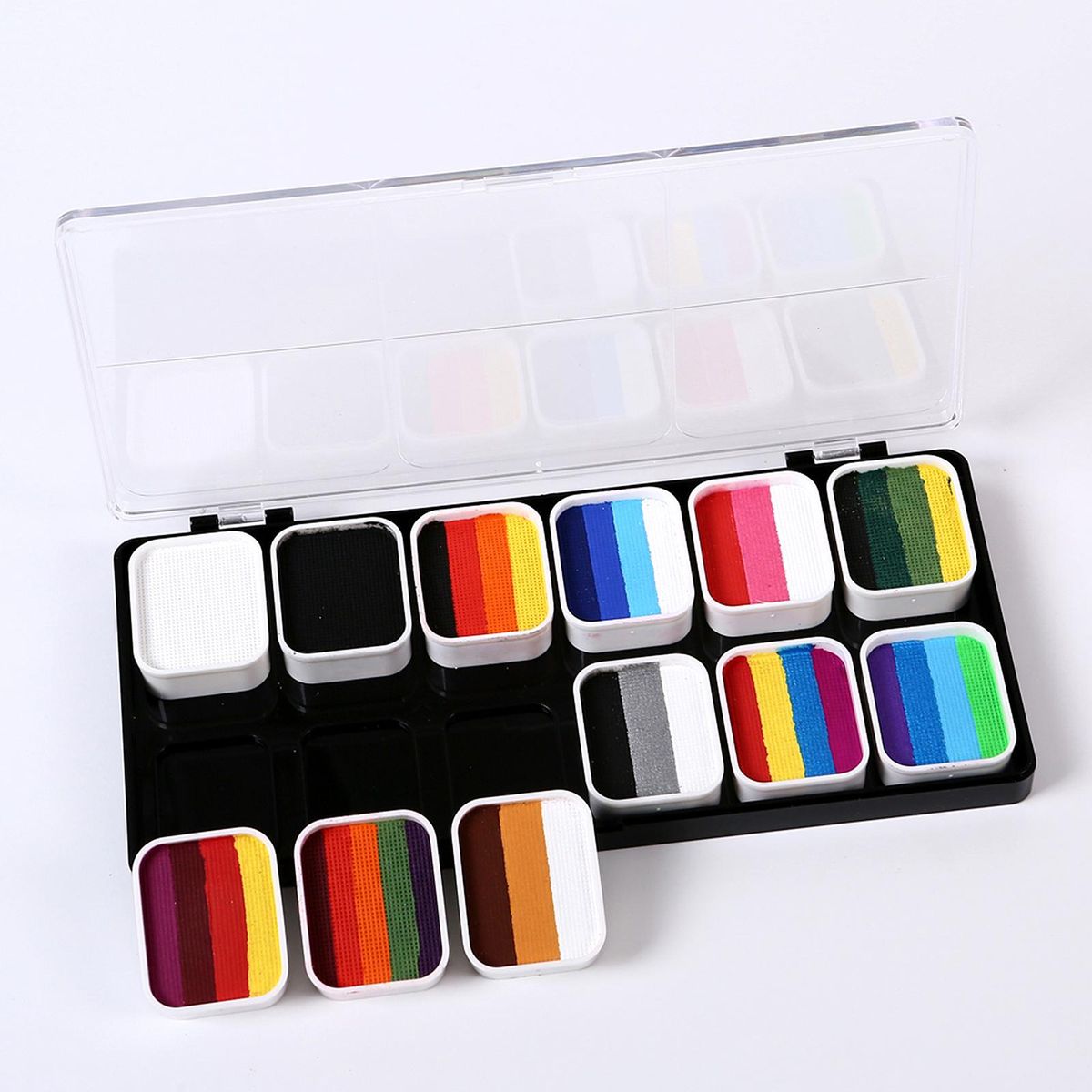 Face Paint Kit Water Activated Colors Set Professional Split Cakes Paint Palette Set with 3 Brush Safe & Non Toxic Face and Body Painting Makeup Hypoallergenic Facepaints for Halloween Cosplay Costume Party Festival Artists A