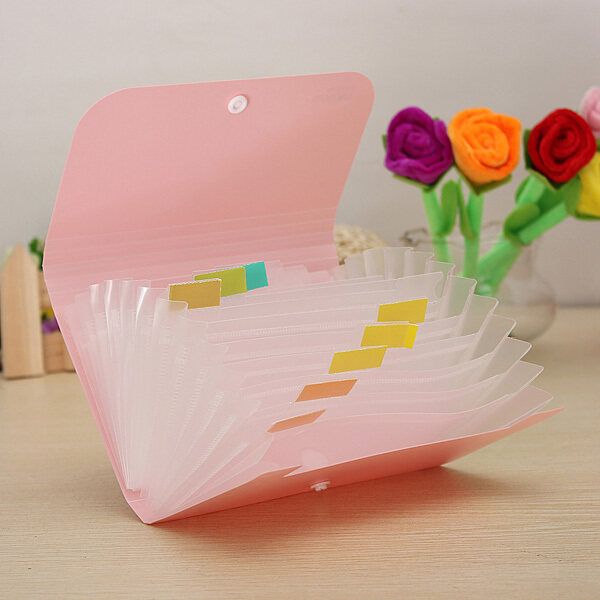 File Document Bag Pouch Bills Receipts Folder Card Holder Organizer Fastener Pink Pink