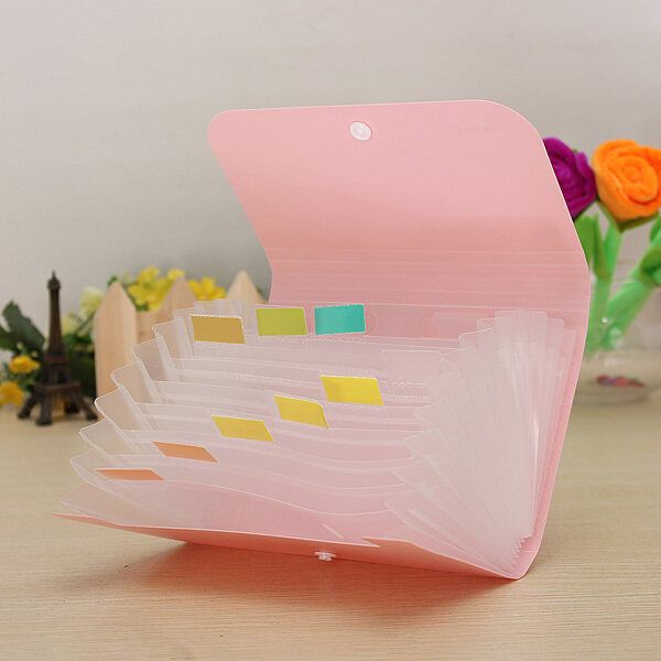 File Document Bag Pouch Bills Receipts Folder Card Holder Organizer Fastener Pink Pink