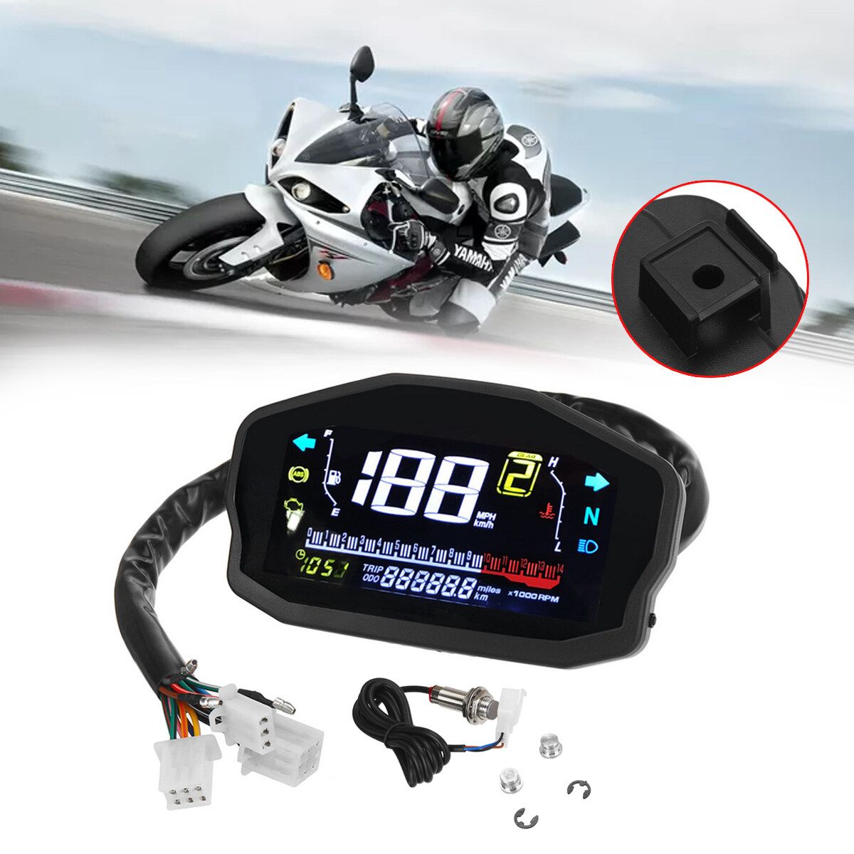 Universal Motorcycle Digital LCD 1-6 Gear Odometer Speedometer Tachometer