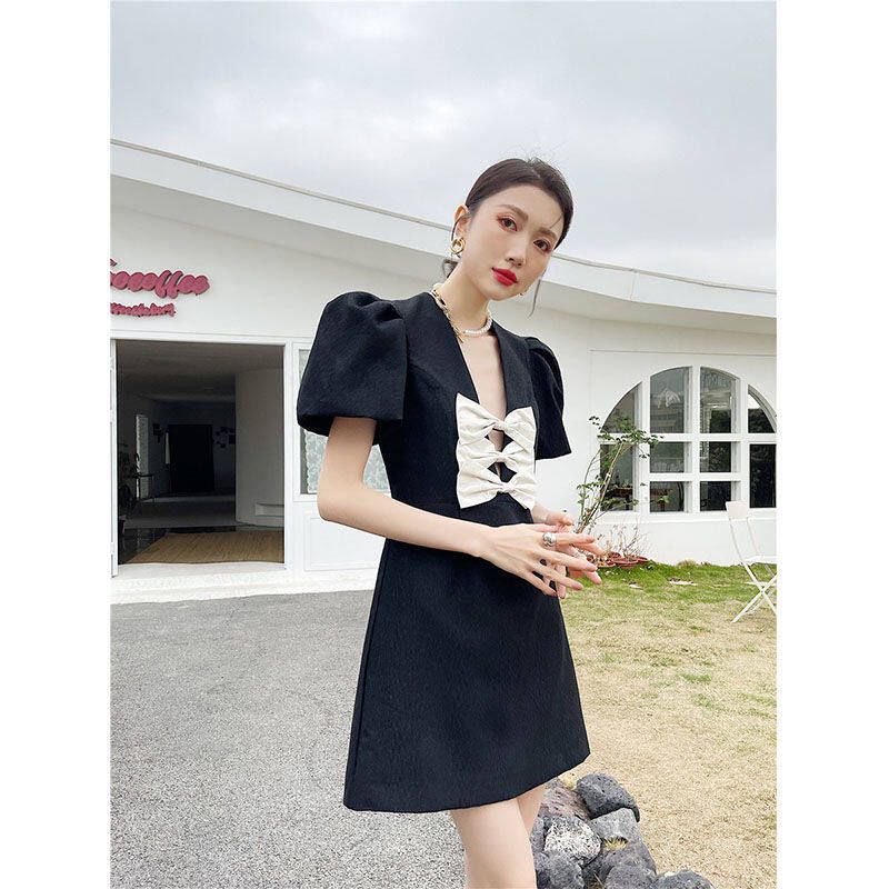 Butterfly Tea Break French V-collar Hot Girl Summer Bubbl