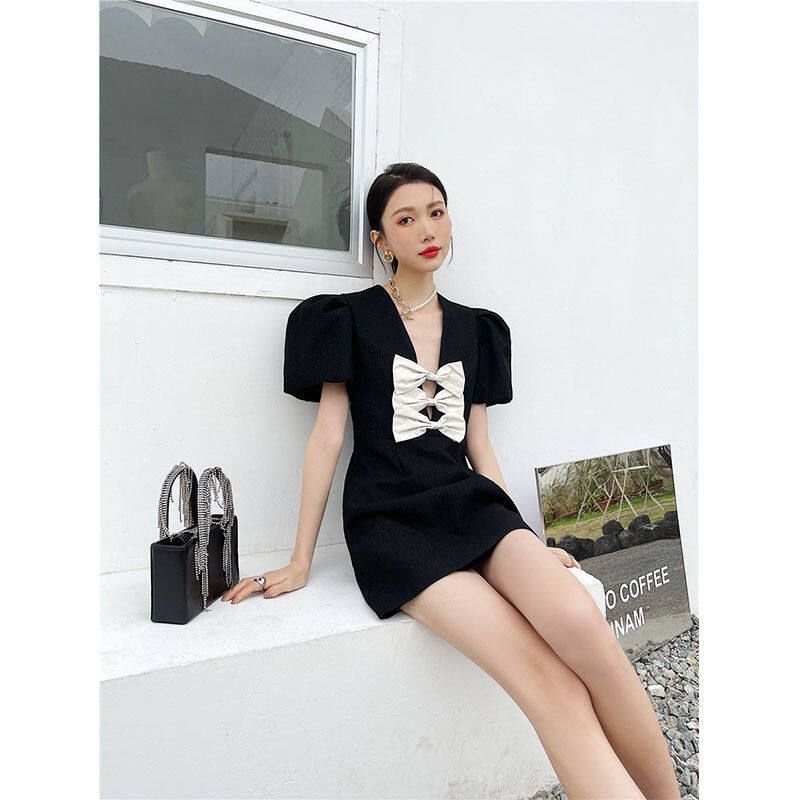 Butterfly Tea Break French V-collar Hot Girl Summer Bubbl
