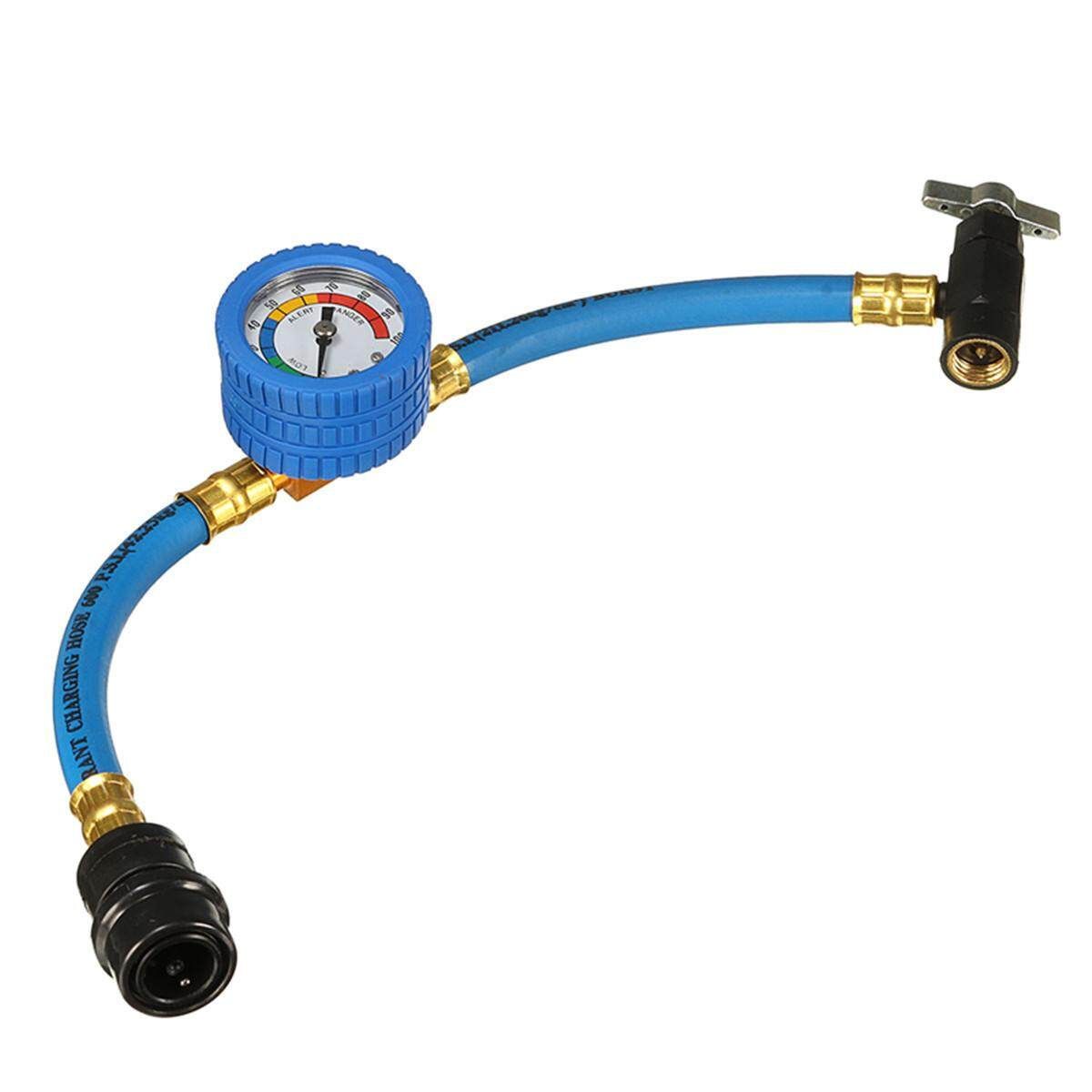 R-134a Recharge Measuring A/ Car Conditioning Refrigerant Hose And Can Tap