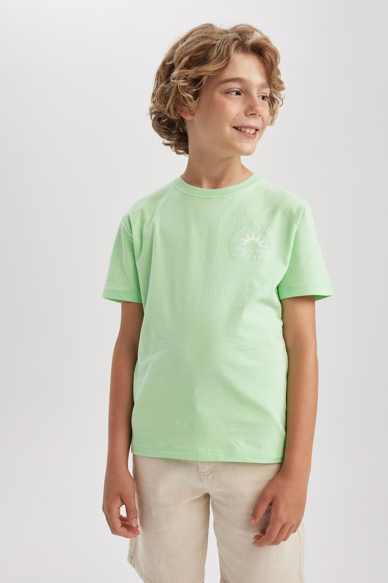 Boy Casual New Regular Fit Crew Neck Knitted Short Sleeve T-Shirt - Green