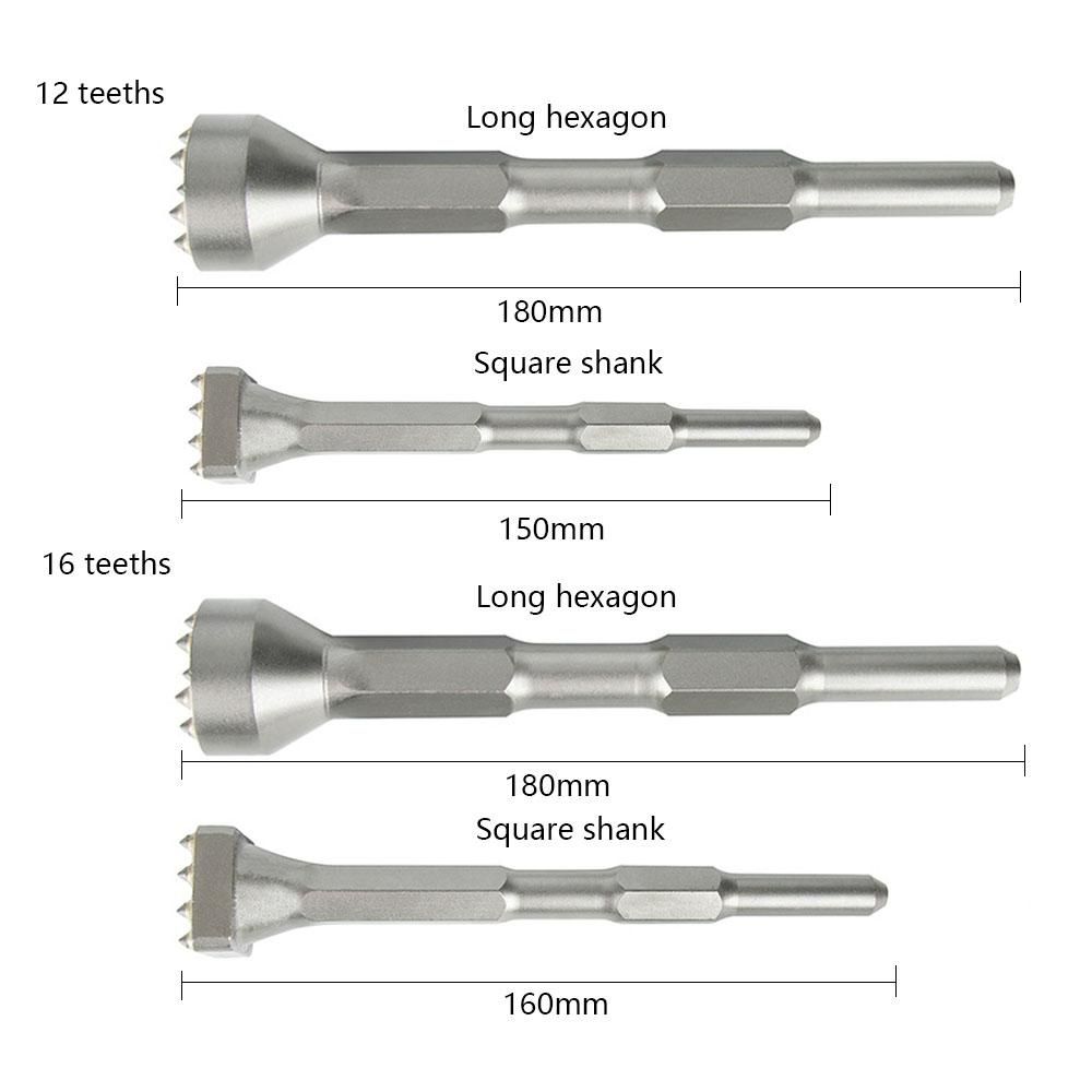 12 Teeth Long Hexagon Alloy Point Groove Gouge Flat Concrete Chisel Tile Repasting Tool Electric Hammer Bits Bridge/Slabstone/Wall/Cement Pavement Chisel Bits