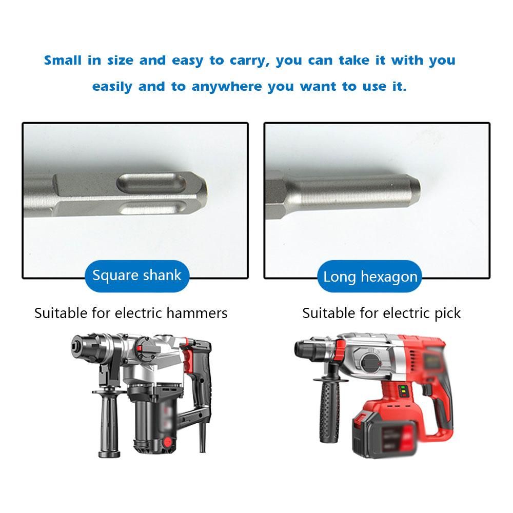 12 Teeth Long Hexagon Alloy Point Groove Gouge Flat Concrete Chisel Tile Repasting Tool Electric Hammer Bits Bridge/Slabstone/Wall/Cement Pavement Chisel Bits